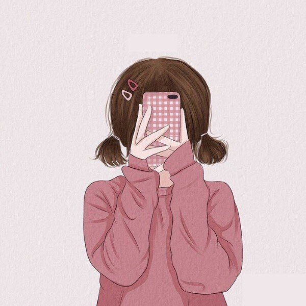 ảnh avatar đẹp anime cầm điện thoại che mặt 16