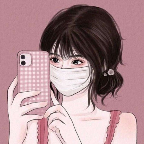 ảnh avatar đẹp anime cầm điện thoại che mặt 30