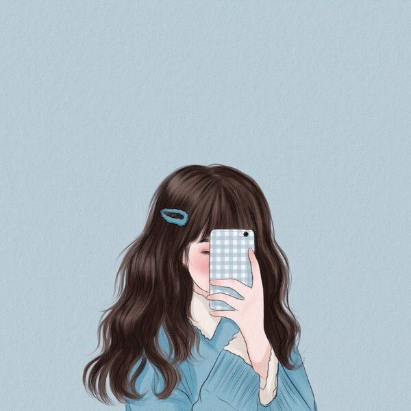 ảnh avatar đẹp anime cầm điện thoại che mặt 33