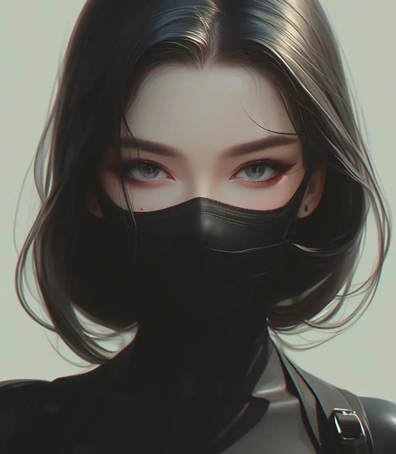 avatar anime nữ đeo khẩu trang đen 10