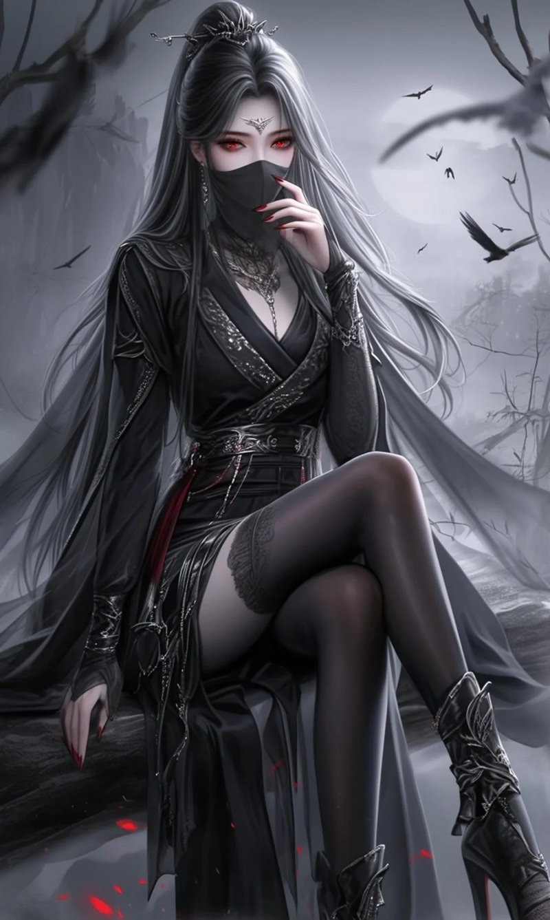 avatar anime nữ đeo khẩu trang đen 11