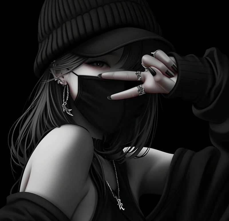 avatar anime nữ đeo khẩu trang đen 12