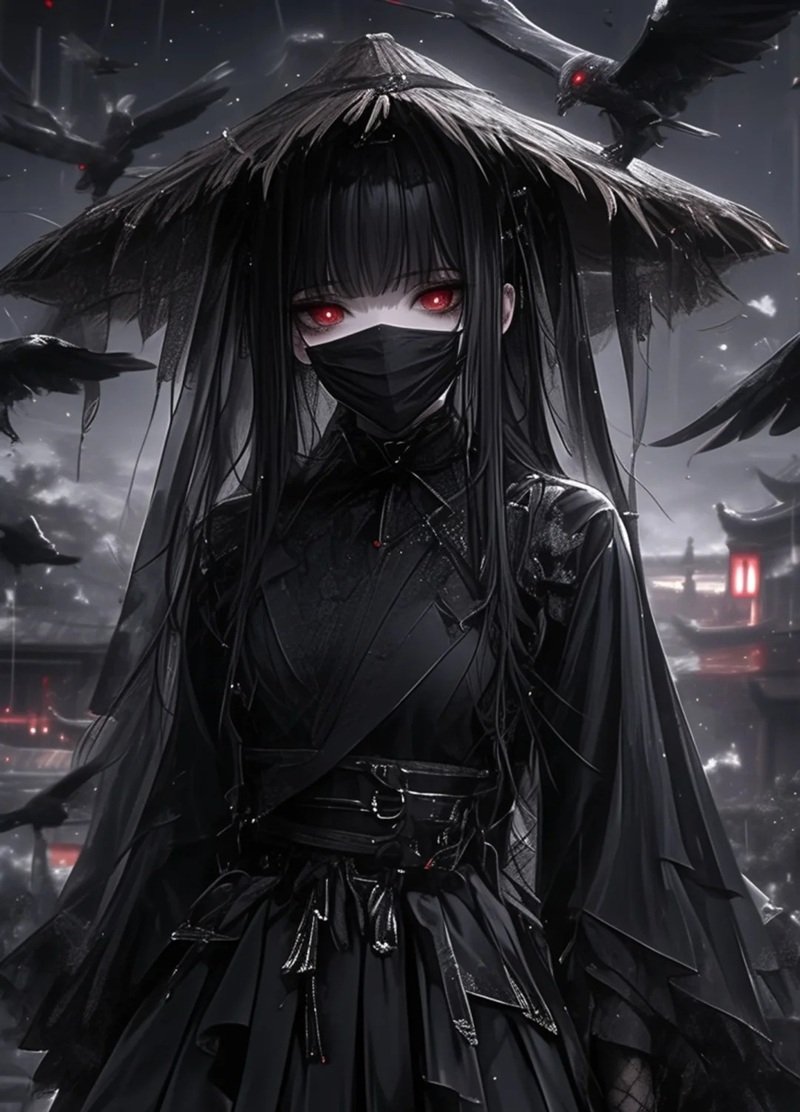 avatar anime nữ đeo khẩu trang đen 17