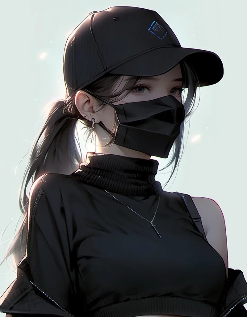 avatar anime nữ đeo khẩu trang đen 19