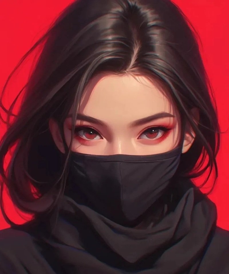 avatar anime nữ đeo khẩu trang đen 2