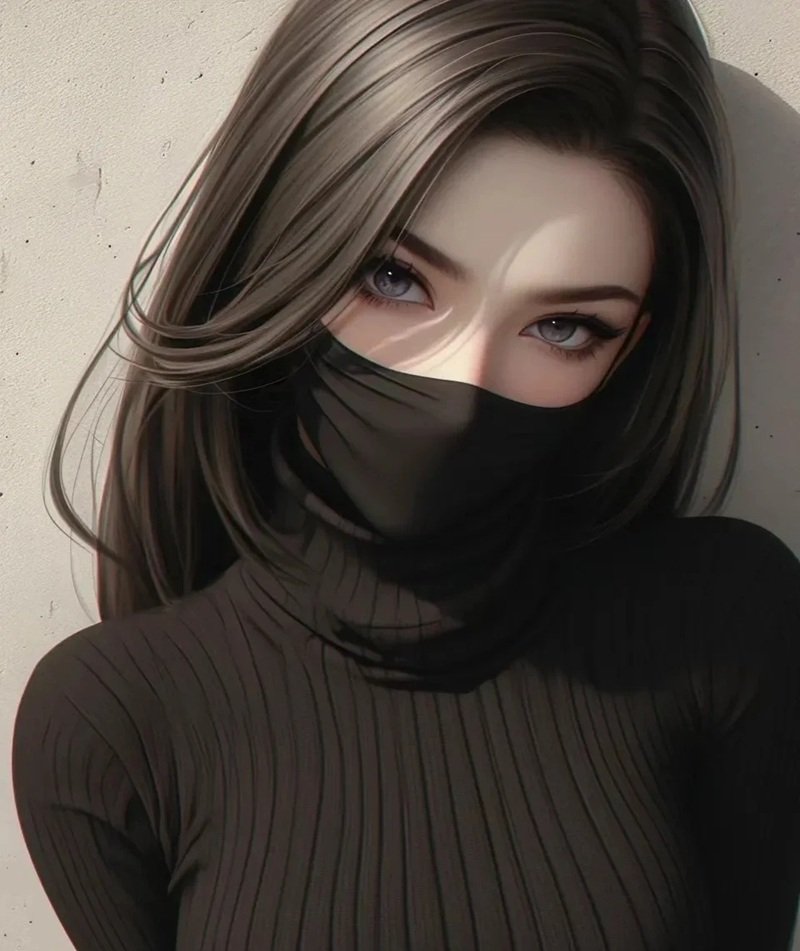 avatar anime nữ đeo khẩu trang đen 21