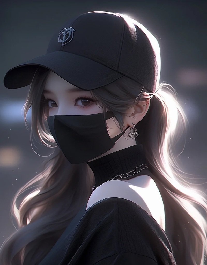 avatar anime nữ đeo khẩu trang đen 22
