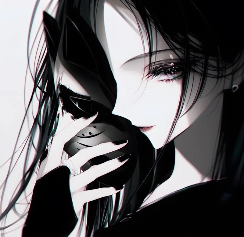 avatar anime nữ đeo khẩu trang đen 23