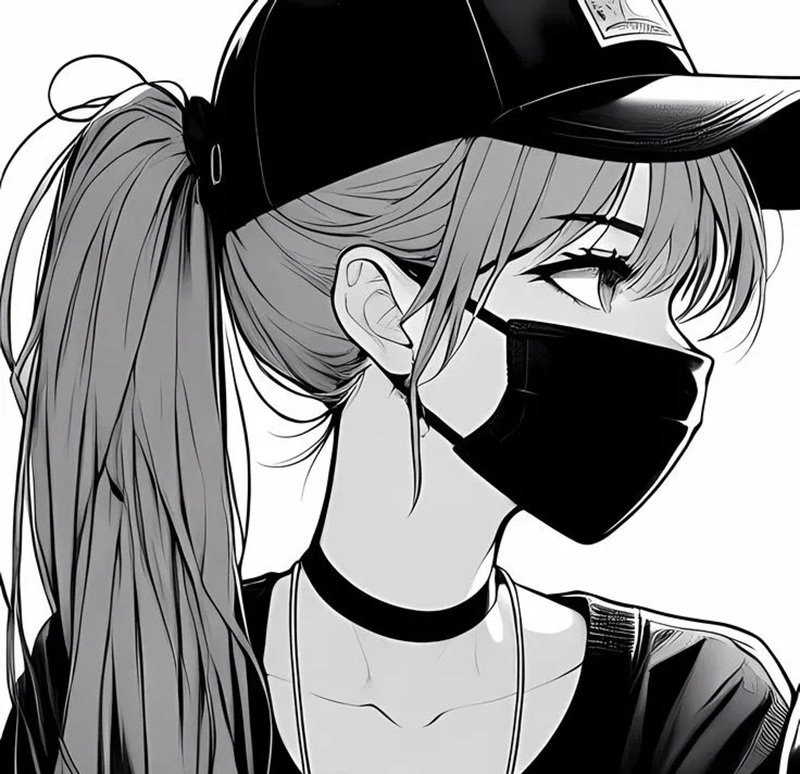 avatar anime nữ đeo khẩu trang đen 24