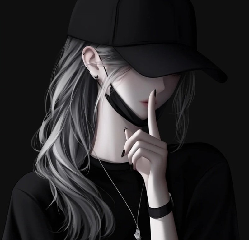 avatar anime nữ đeo khẩu trang đen 25