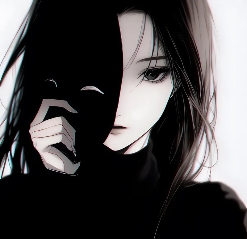 avatar anime nữ đeo khẩu trang đen 27