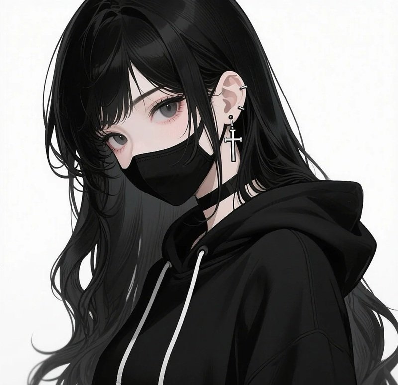 avatar anime nữ đeo khẩu trang đen 28