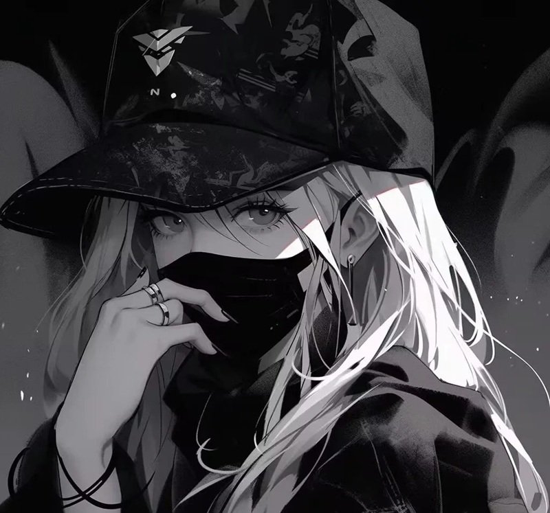 avatar anime nữ đeo khẩu trang đen 29