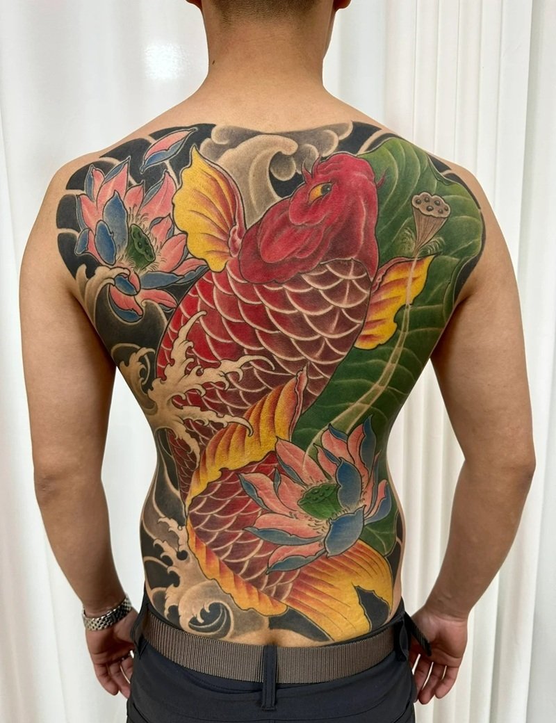 hình xăm cá chép full lưng 17