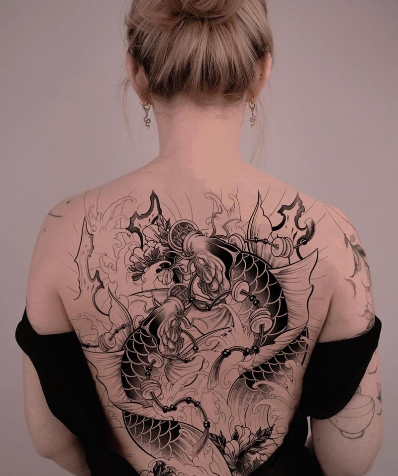 hình xăm cá chép full lưng 7