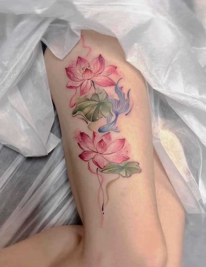 hình xăm cá chép hoa sen 11