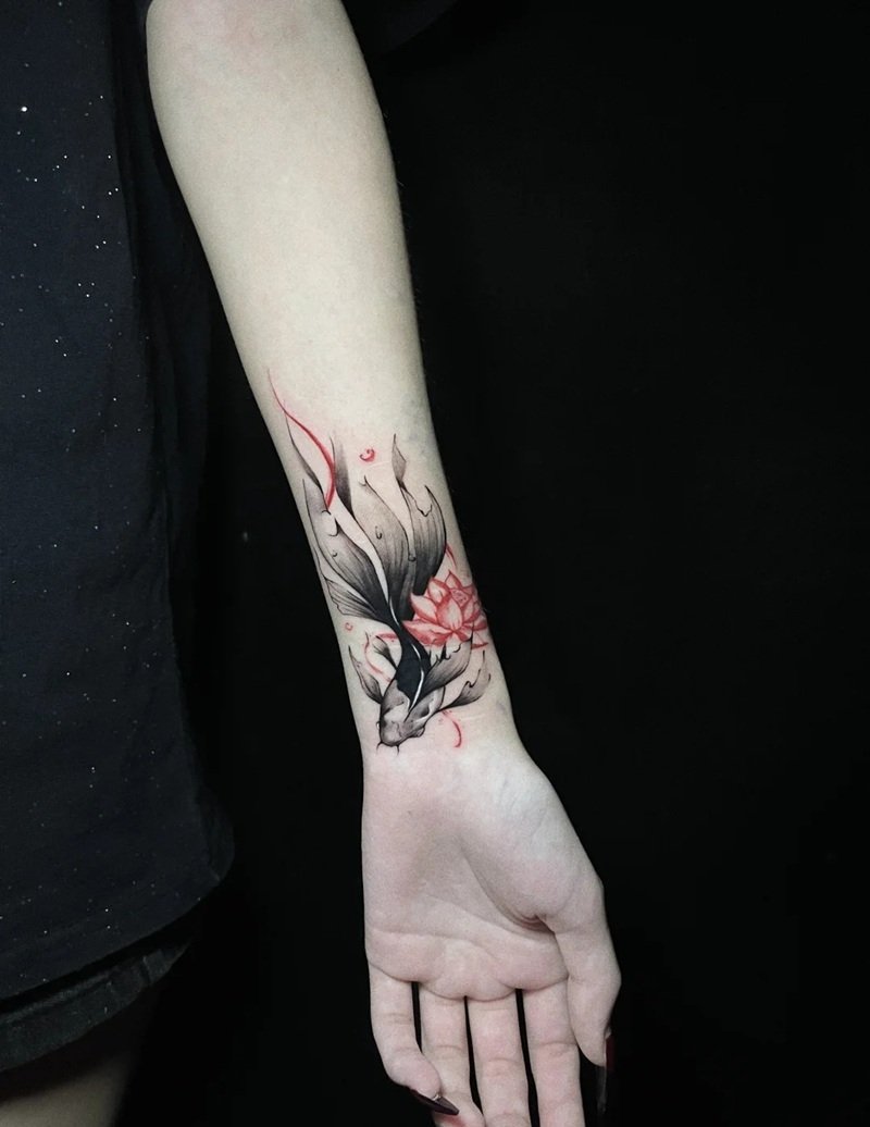 hình xăm cá chép hoa sen 14