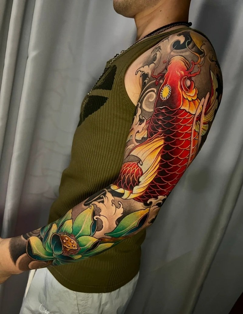 hình xăm cá chép hoa sen 18