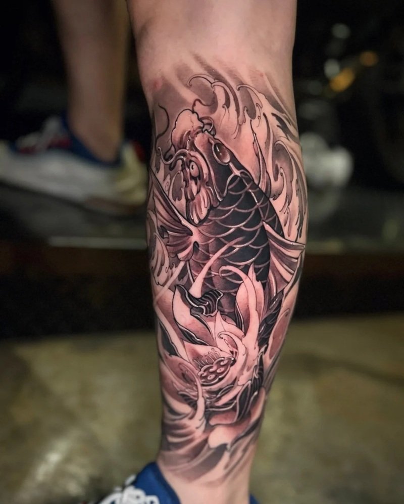 hình xăm cá chép hoa sen 2