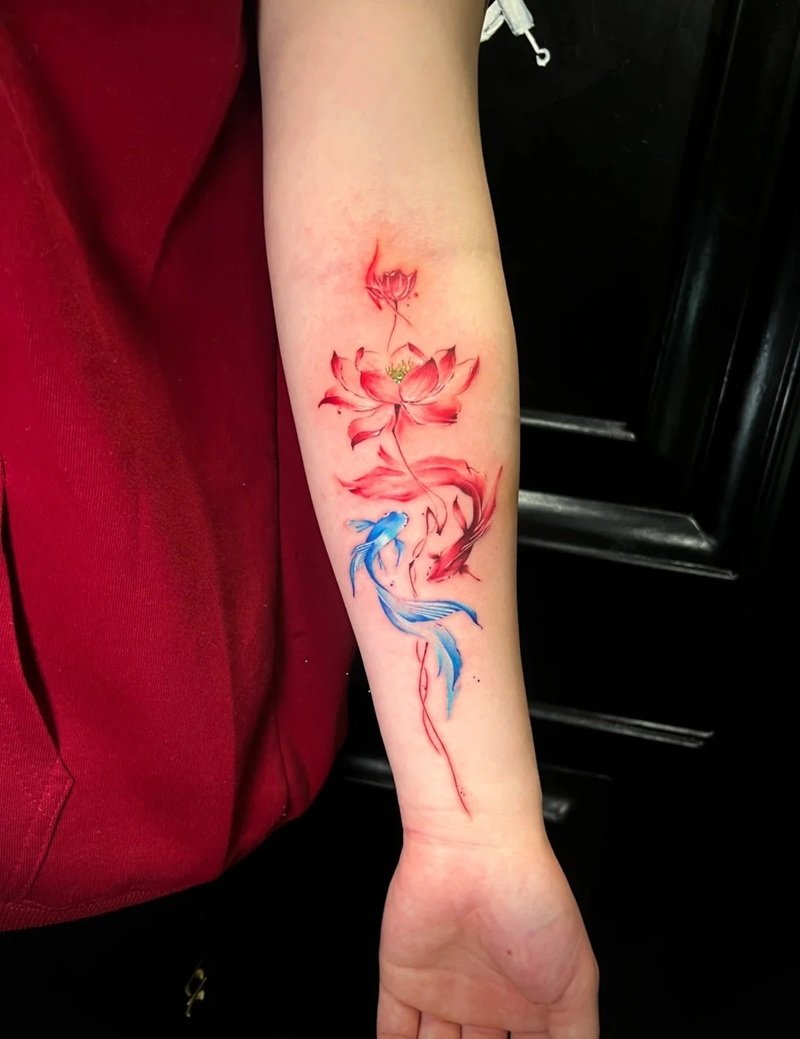 hình xăm cá chép hoa sen 20