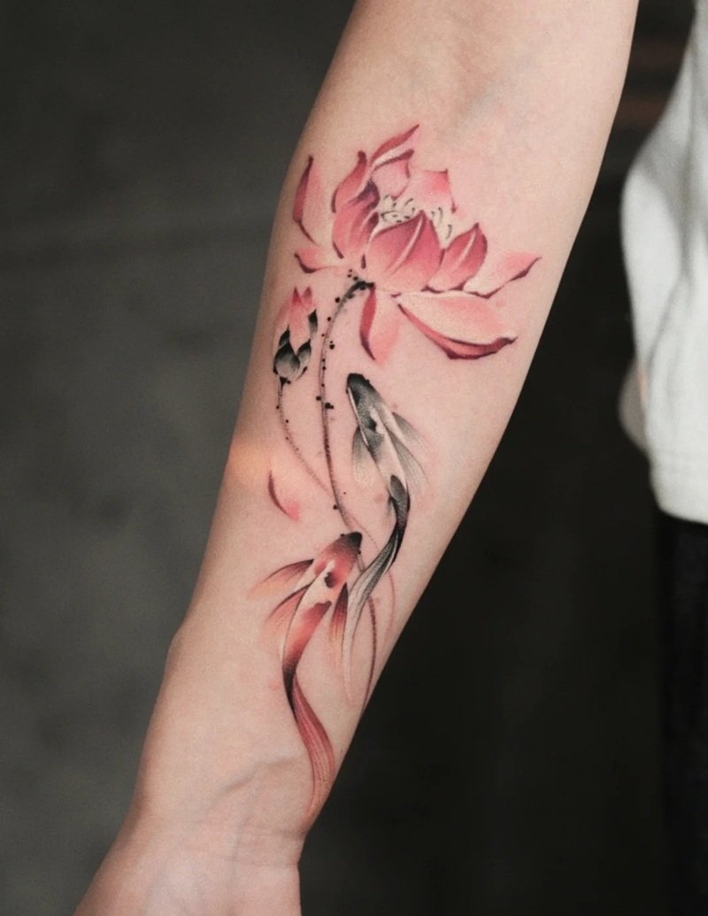 hình xăm cá chép hoa sen 21