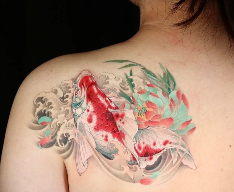 hình xăm cá chép hoa sen 36