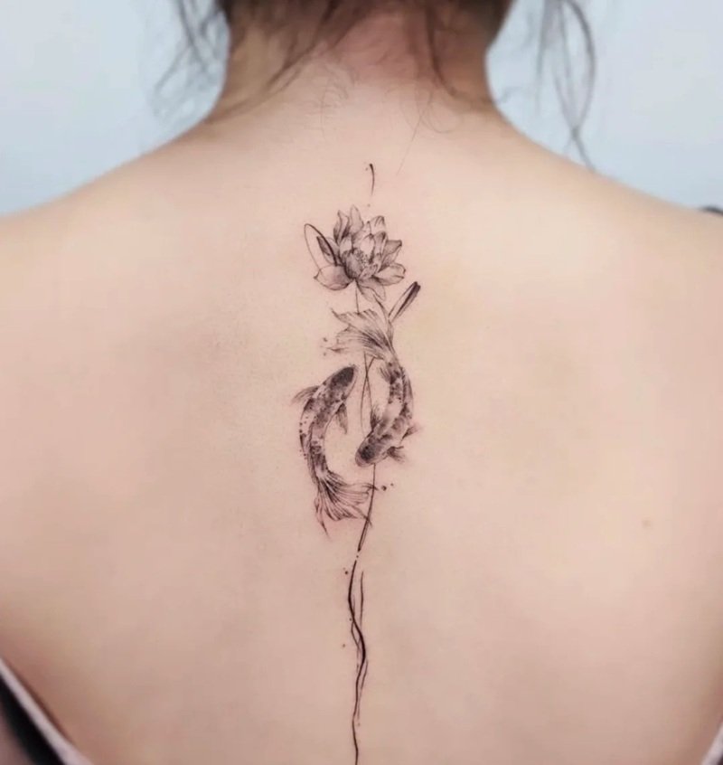 hình xăm cá chép hoa sen 4