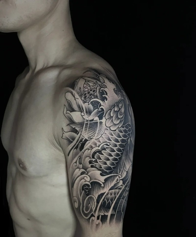 hình xăm cá chép hoa sen 7