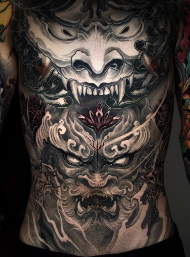 hình xăm full bụng nhật cổ