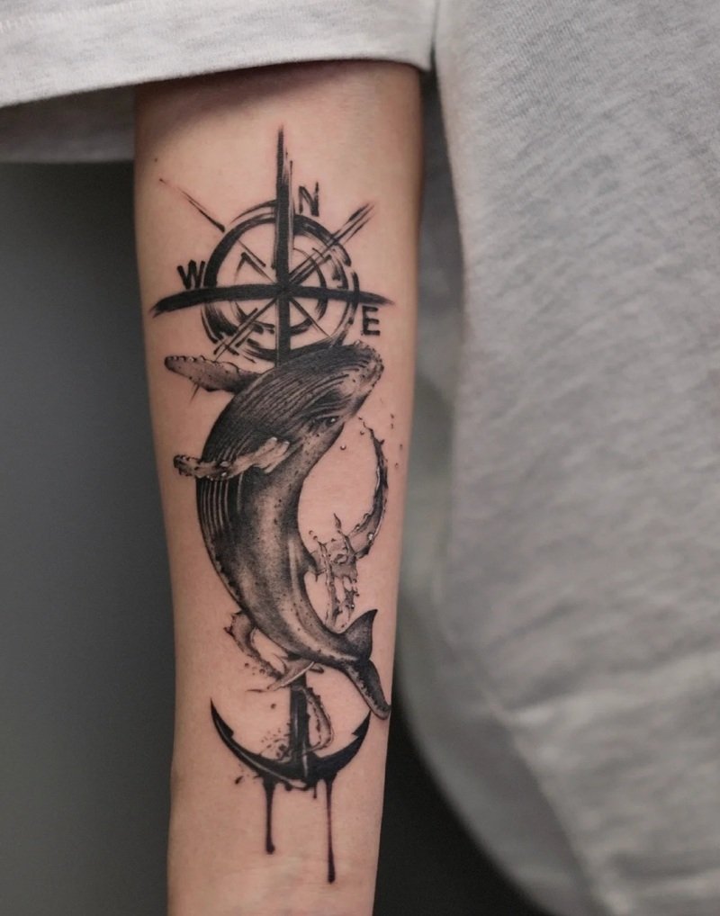 hình xăm la bàn mỏ neo