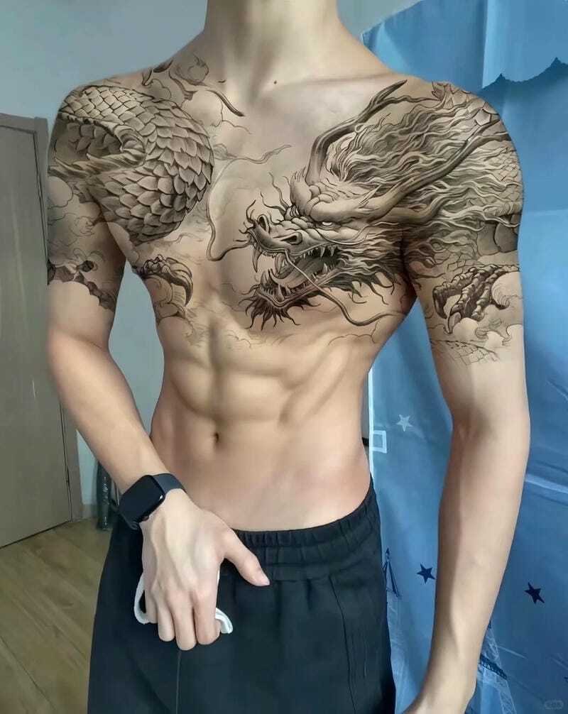 Mẫu hình xăm rồng vắt vai đẹp cho người yêu tattoo nghệ thuật