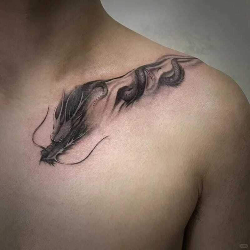 Tattoo hình xăm rồng vắt vai kín ngực đẹp và nổi bật