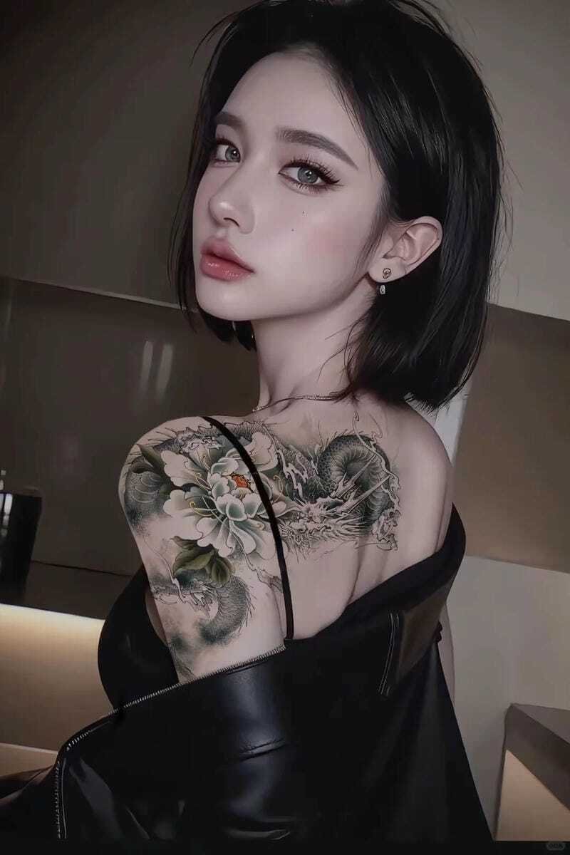 Tattoo hình xăm rồng vắt vai phong cách châu Á cực ngầu