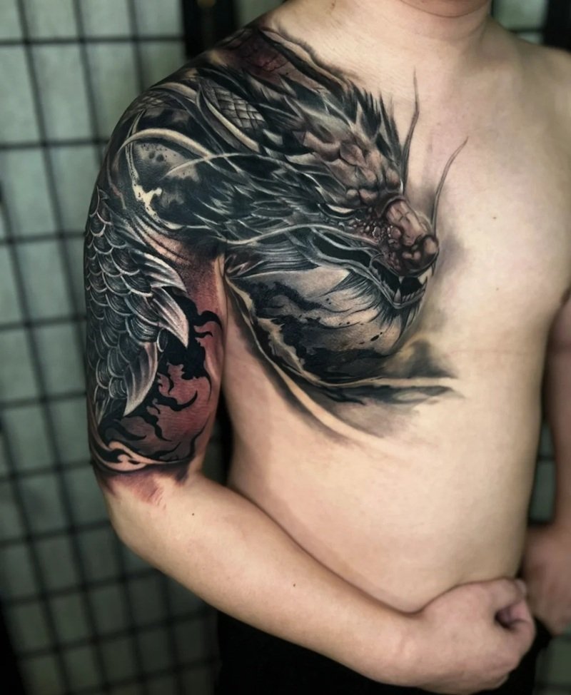 hình xăm rồng vắt vai 9