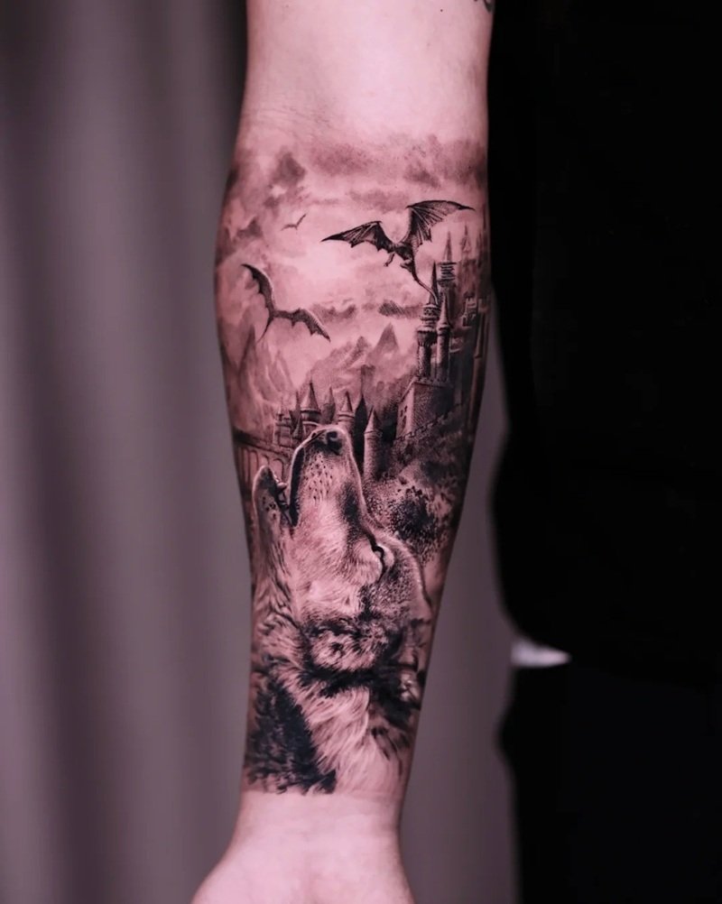 hình xăm sói cô độc 20