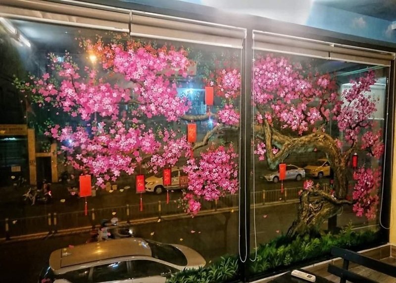 trang trí tết trên cửa kính 2025 cho công ty 11