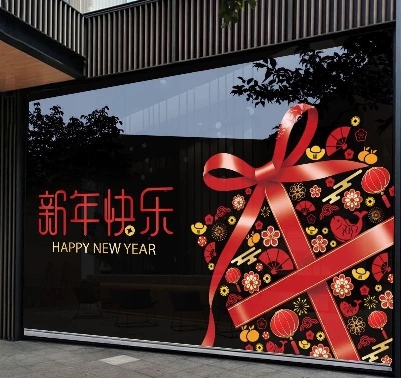 trang trí tết trên cửa kính 2025 cho công ty 18