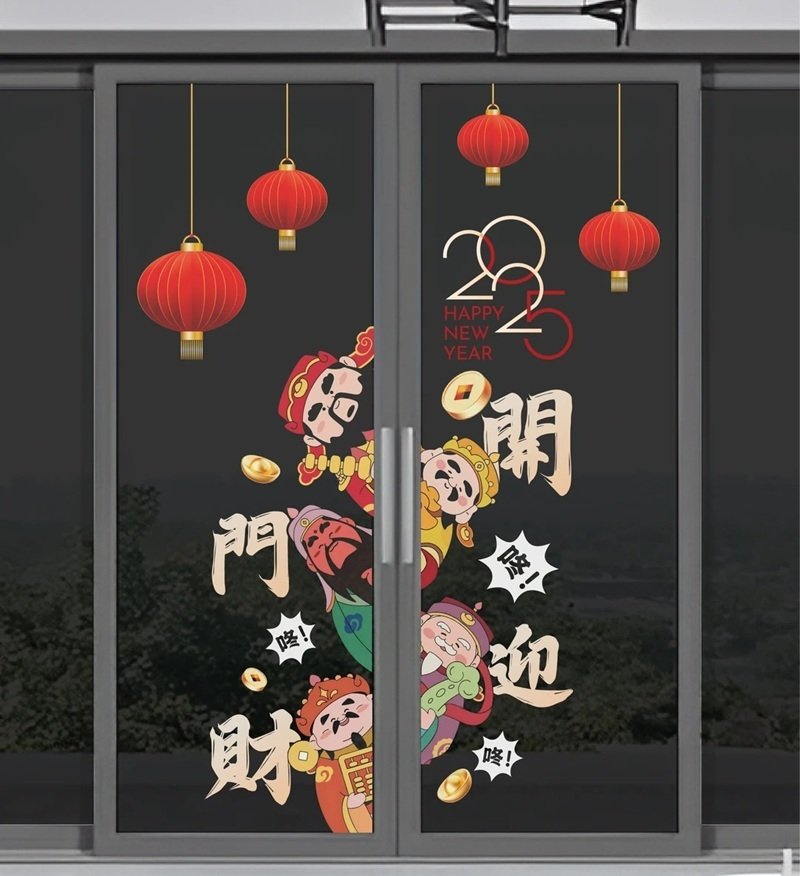 trang trí tết trên cửa kính 2025 cho công ty 3