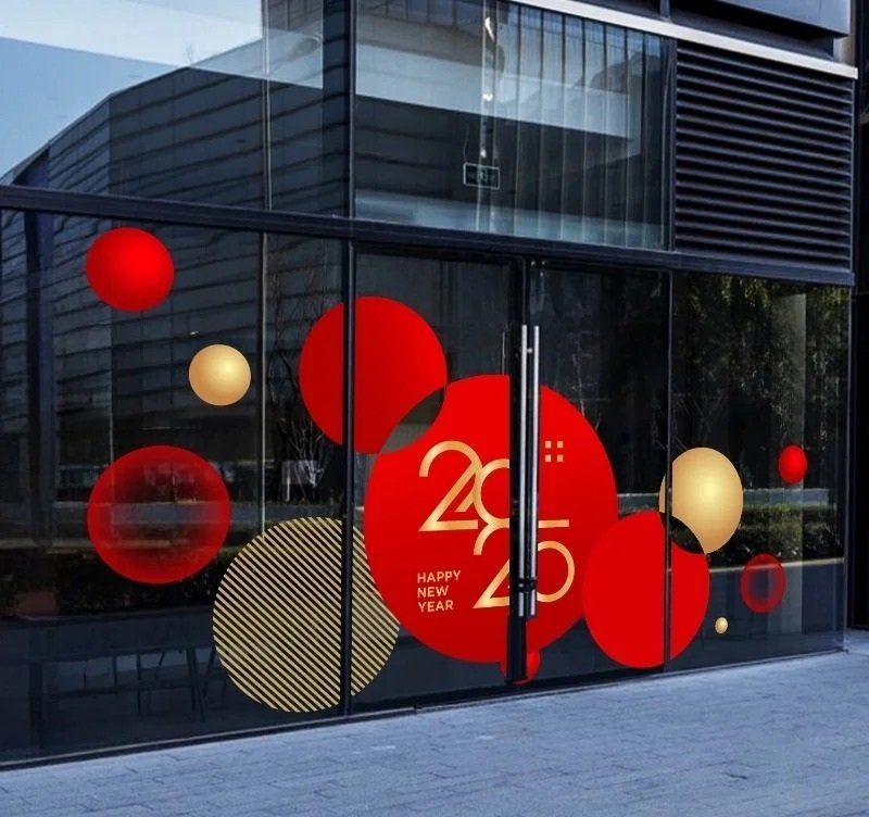 trang trí tết trên cửa kính 2025 cho công ty 33