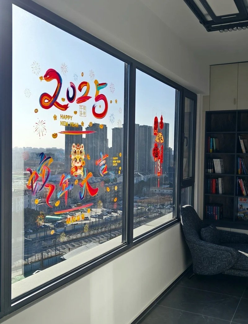 trang trí tết trên cửa kính 2025 cho công ty 34