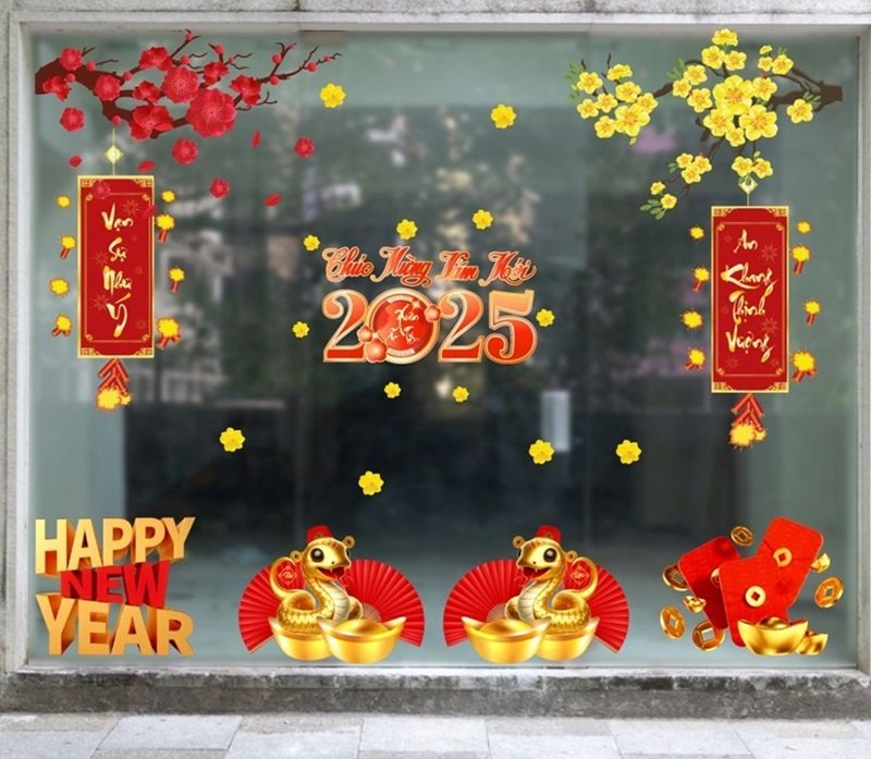 trang trí tết trên cửa kính 2025 cho công ty 6