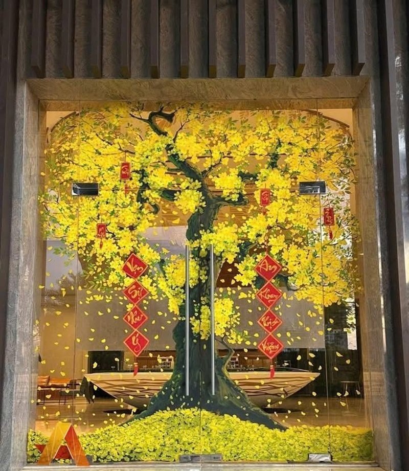 trang trí tết trên cửa kính 2025 cho khách sạn 13