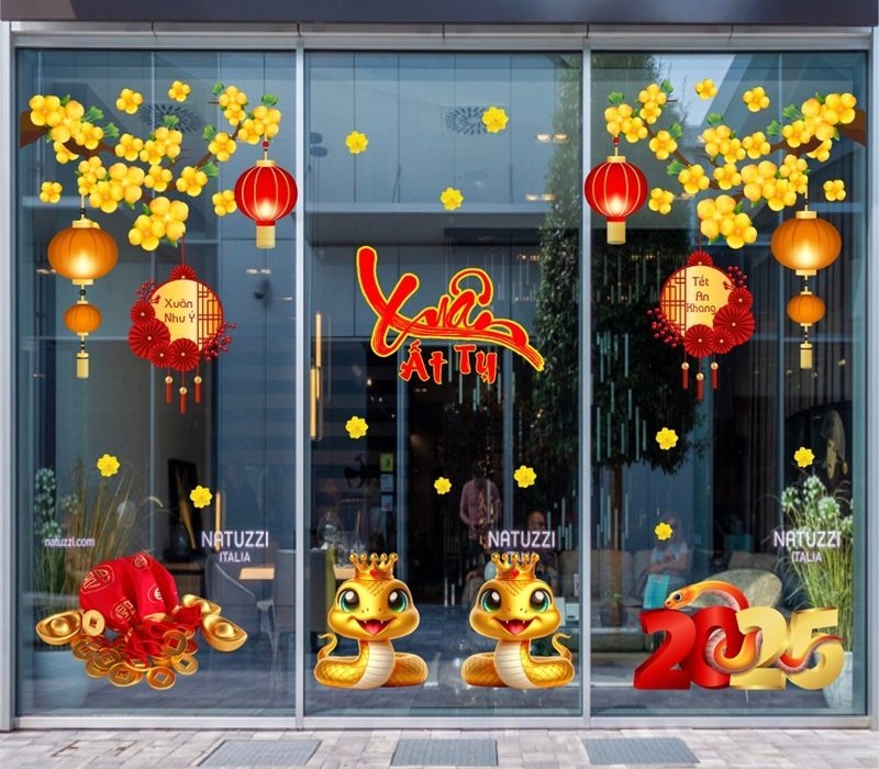 trang trí tết trên cửa kính 2025 cho khách sạn 14