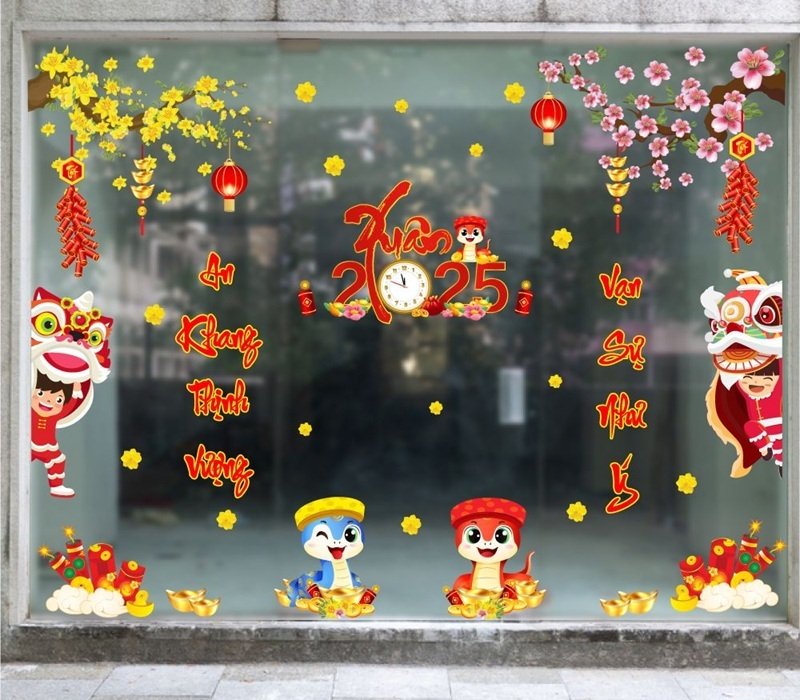 trang trí tết trên cửa kính 2025 cho khách sạn 16