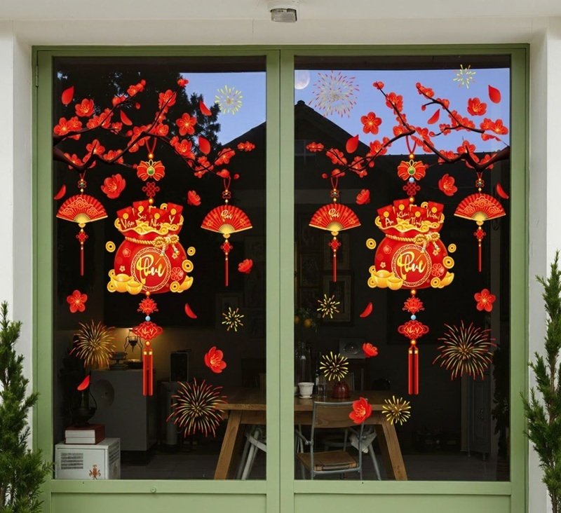 trang trí tết trên cửa kính 2025 cho khách sạn 17