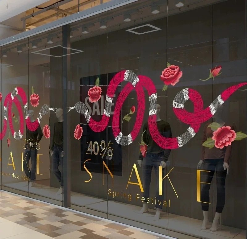 trang trí tết trên cửa kính 2025 cho khách sạn 2