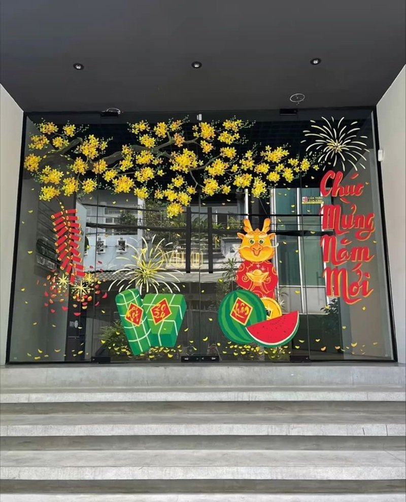 trang trí tết trên cửa kính 2025 cho khách sạn 20