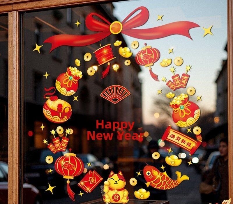 trang trí tết trên cửa kính 2025 cho khách sạn 22