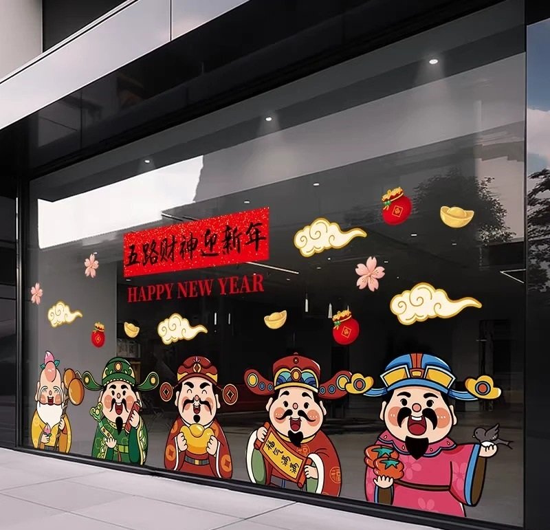 trang trí tết trên cửa kính 2025 cho khách sạn 26