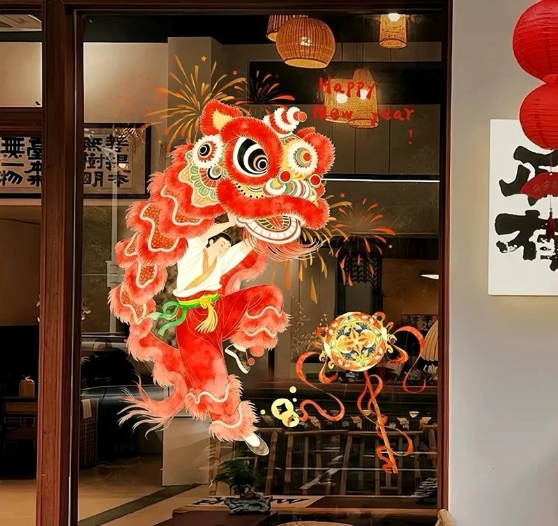 trang trí tết trên cửa kính 2025 cho khách sạn 35